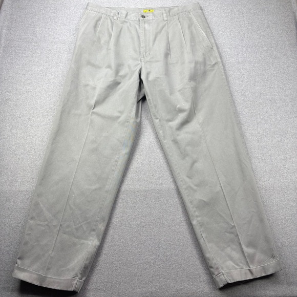 Vintage 90s Duck Head Chino Pants Mens 36x30 Dark Khaki Pleated Cuffed *FLAW - Picture 2 of 12